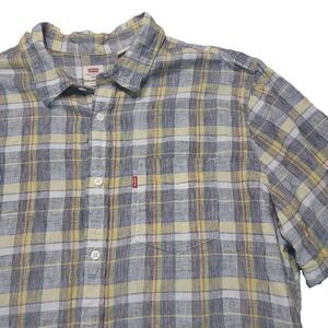 Levis Mens XXL Shirt Linen Blend Standard Button Up Short Sleeve Plaid